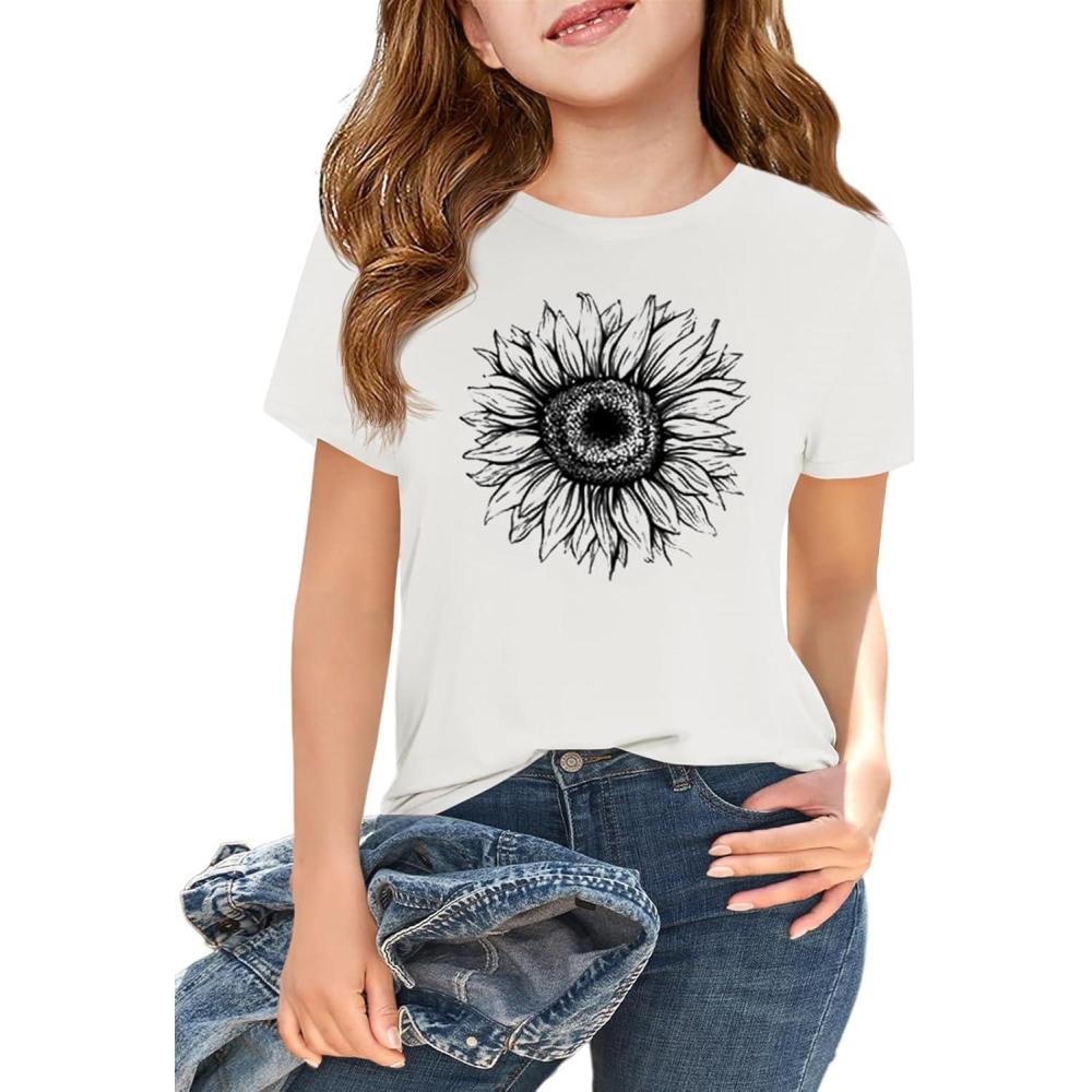 image:imageGirls Short Sleeve T Shirts Kids Summer Tops Crewneck Tees 514 YearsZ2white