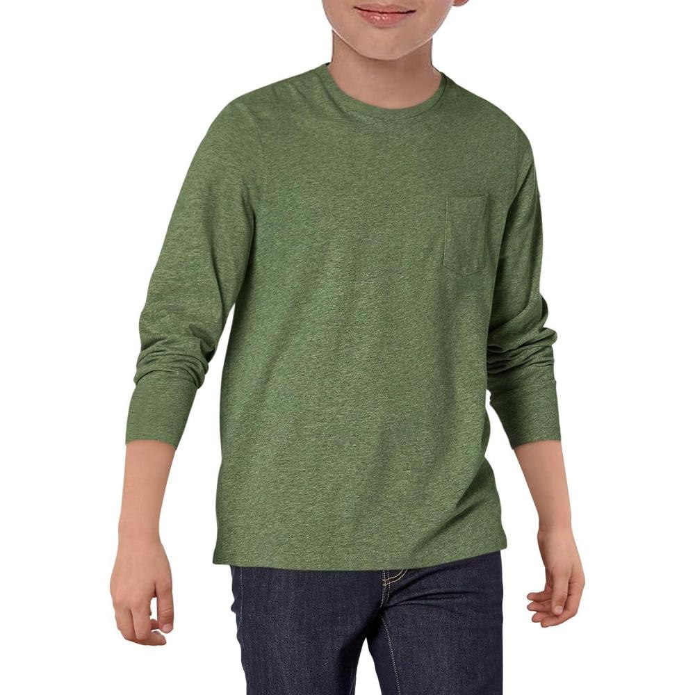 image:imageHaloumoning Boys Long Sleeve Shirts Kids Crewneck T Shirts Casual Tops Tees with Chest Pocket 514 YearsArmy Green