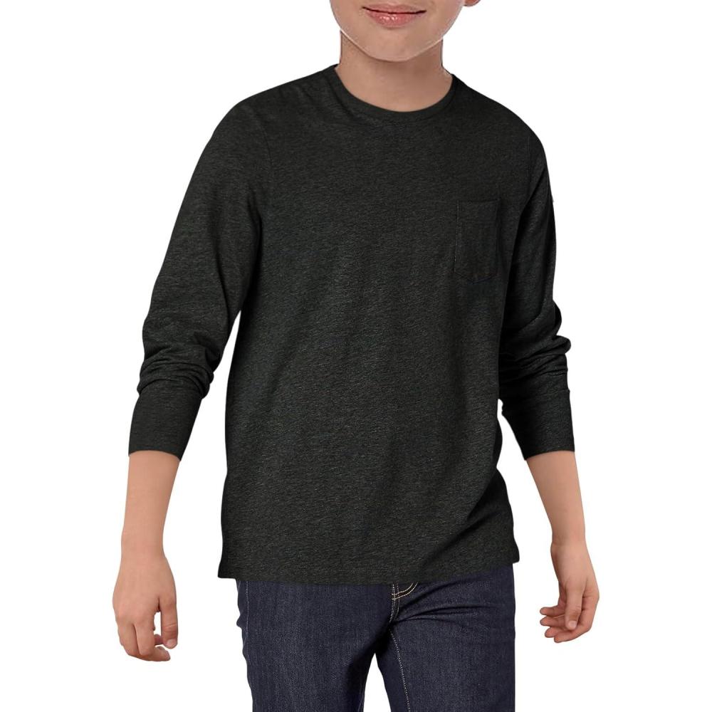 image:imageHaloumoning Boys Long Sleeve Shirts Kids Crewneck T Shirts Casual Tops Tees with Chest Pocket 514 YearsBlack