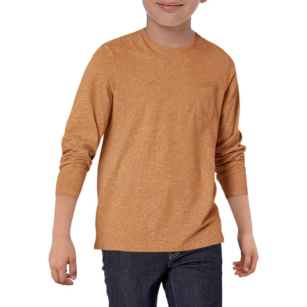 image:imageHaloumoning Boys Long Sleeve Shirts Kids Crewneck T Shirts Casual Tops Tees with Chest Pocket 514 YearsBrown