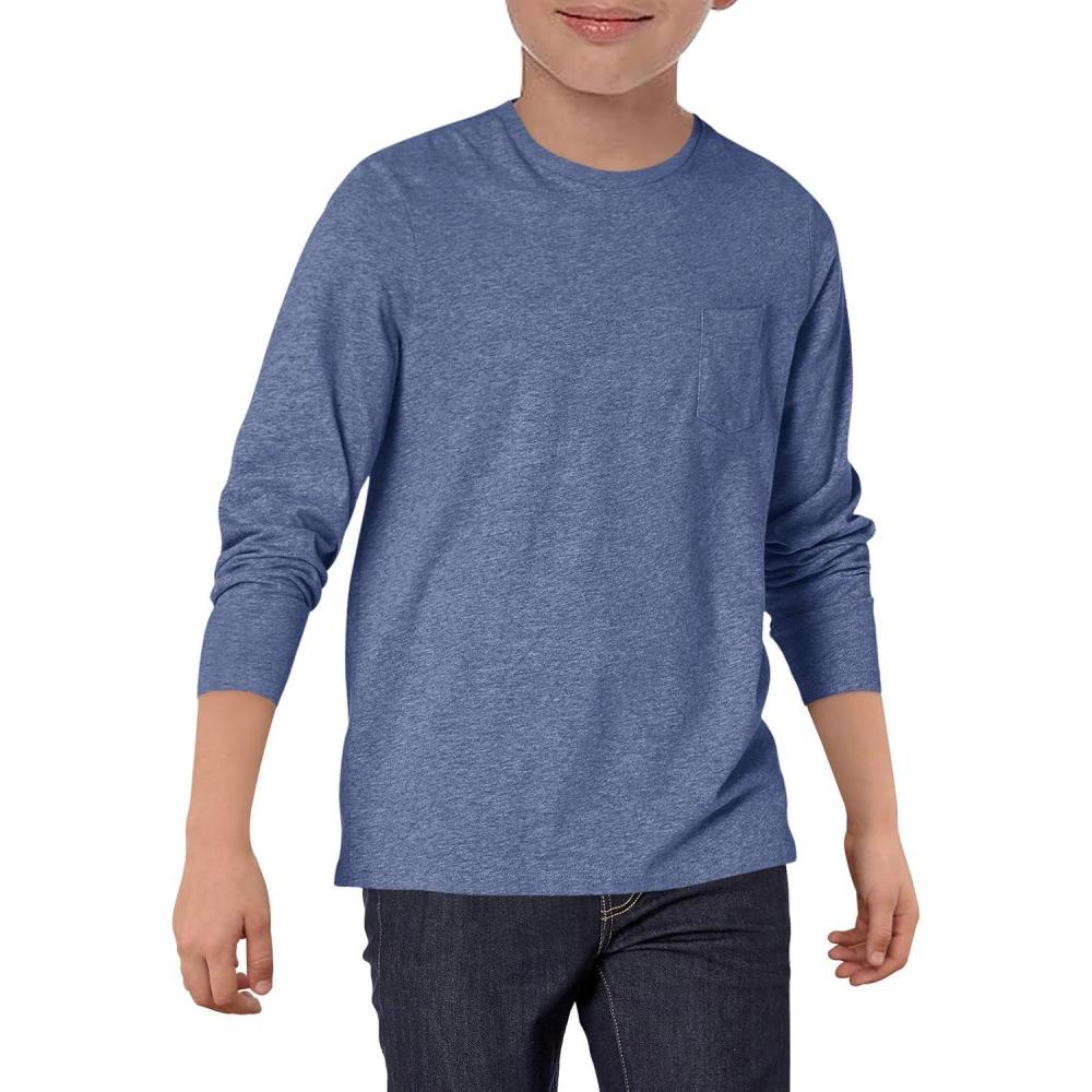 image:imageHaloumoning Boys Long Sleeve Shirts Kids Crewneck T Shirts Casual Tops Tees with Chest Pocket 514 YearsNavy Blue