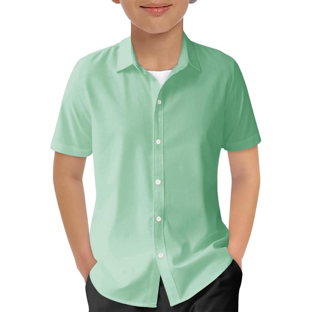 image:imageHaloumoning Boys Short Sleeve Dress Shirts Kids Summer School Uniform Button Down Shirt 514 YearsMint