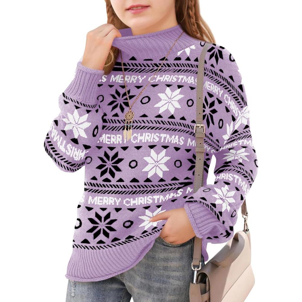 image:imageHaloumoning Girls Christmas Sweaters Kids Mock Neck Long Sleeve Pullover Sweater Knit Jumper Tops 514 YearsPurple