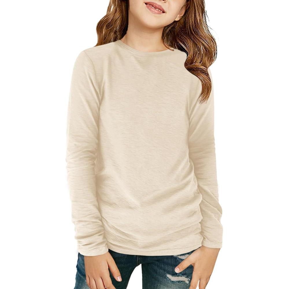 image:imageHaloumoning Girls Long Sleeve Shirts Kids Crewneck TShirts Fall Tops Tees 514 YearsApricot