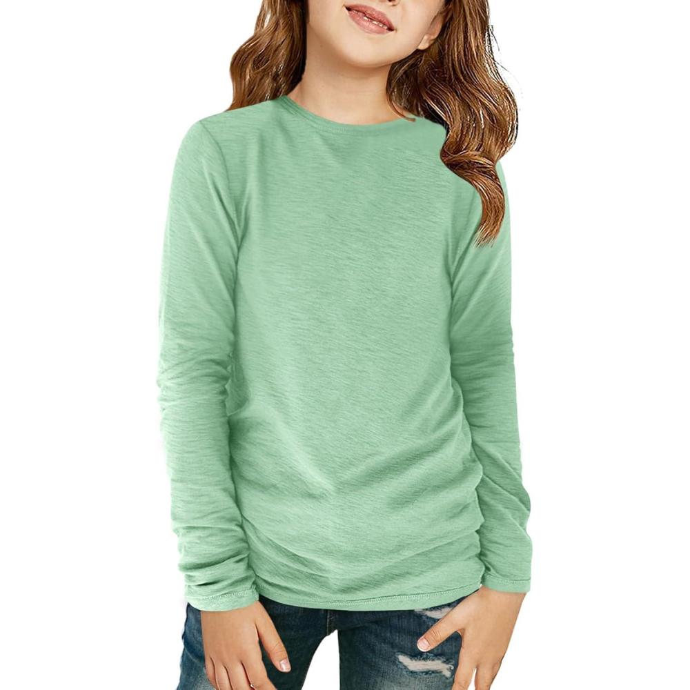 image:imageHaloumoning Girls Long Sleeve Shirts Kids Crewneck TShirts Fall Tops Tees 514 YearsMint Green