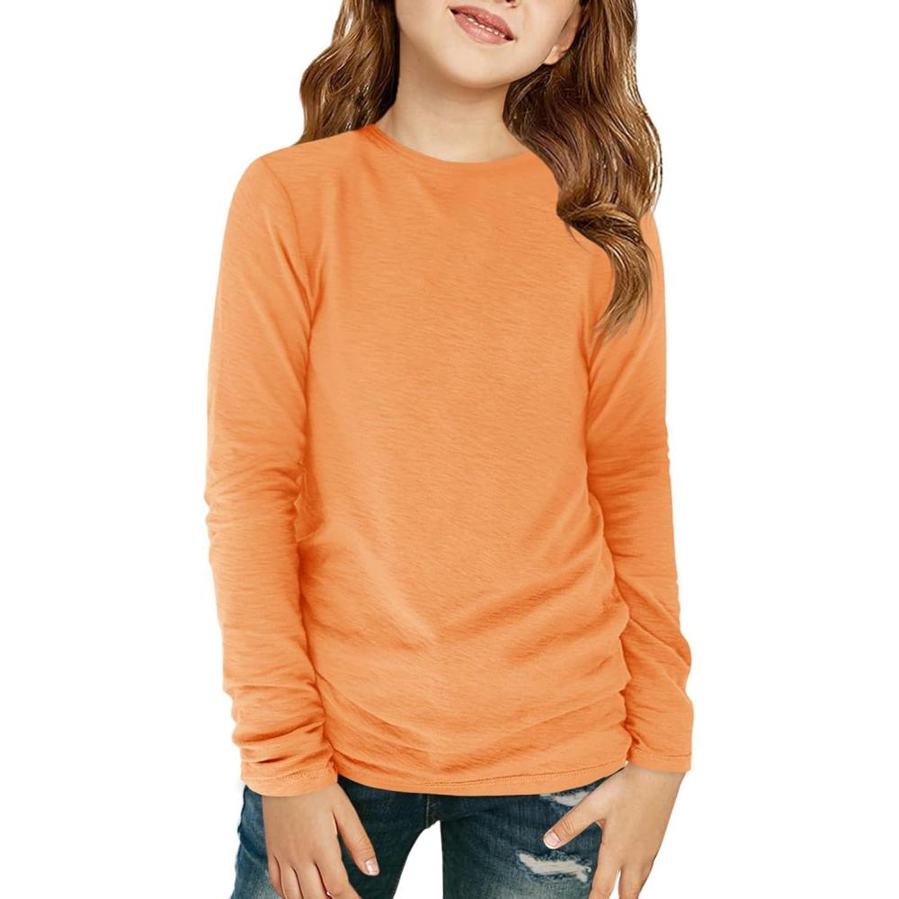image:imageHaloumoning Girls Long Sleeve Shirts Kids Crewneck TShirts Fall Tops Tees 514 YearsOrange