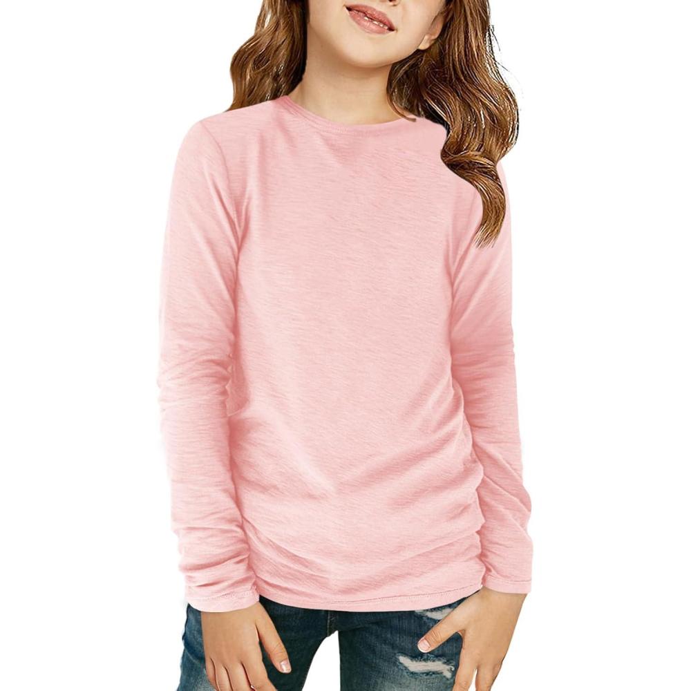image:imageHaloumoning Girls Long Sleeve Shirts Kids Crewneck TShirts Fall Tops Tees 514 YearsPink