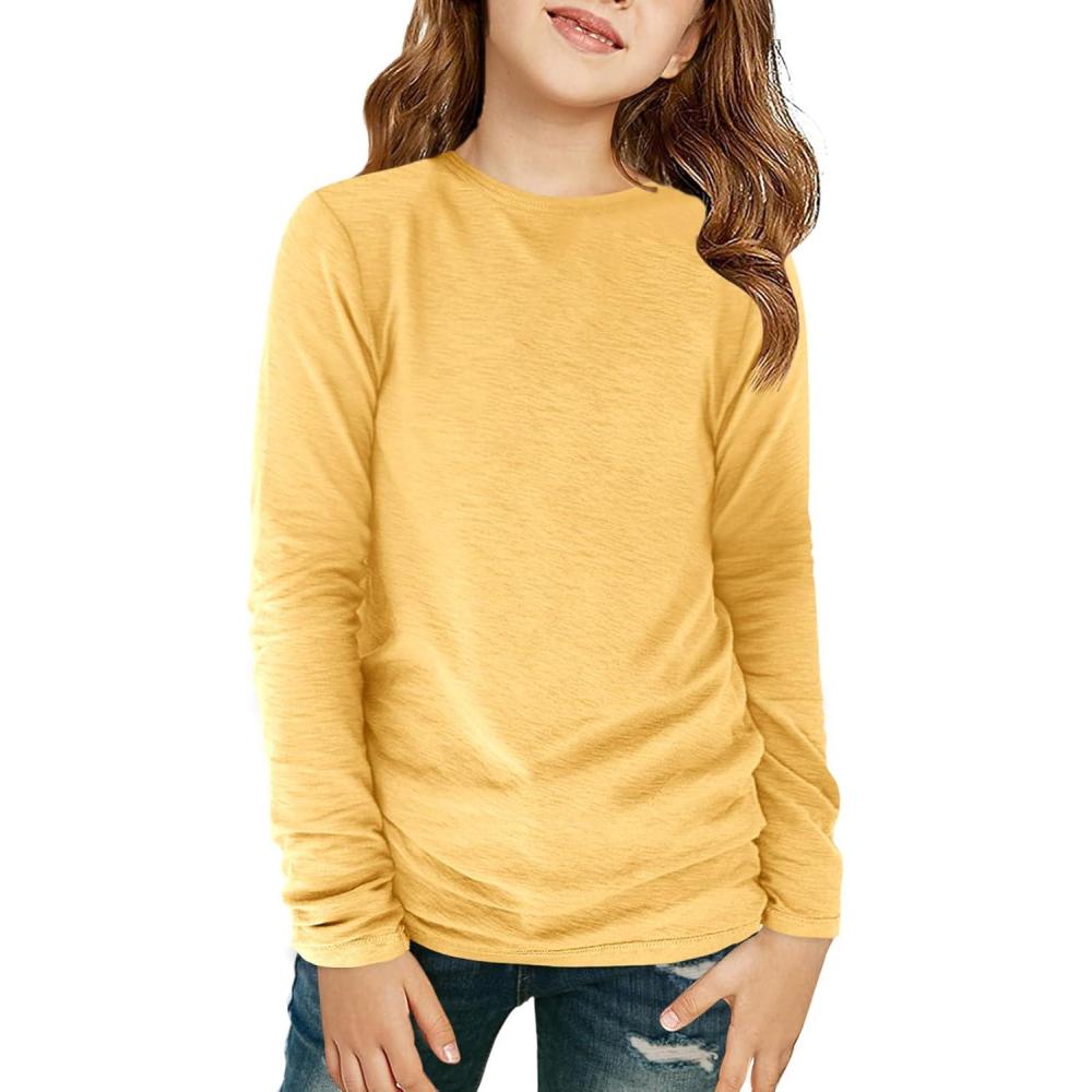 image:imageHaloumoning Girls Long Sleeve Shirts Kids Crewneck TShirts Fall Tops Tees 514 YearsYellow