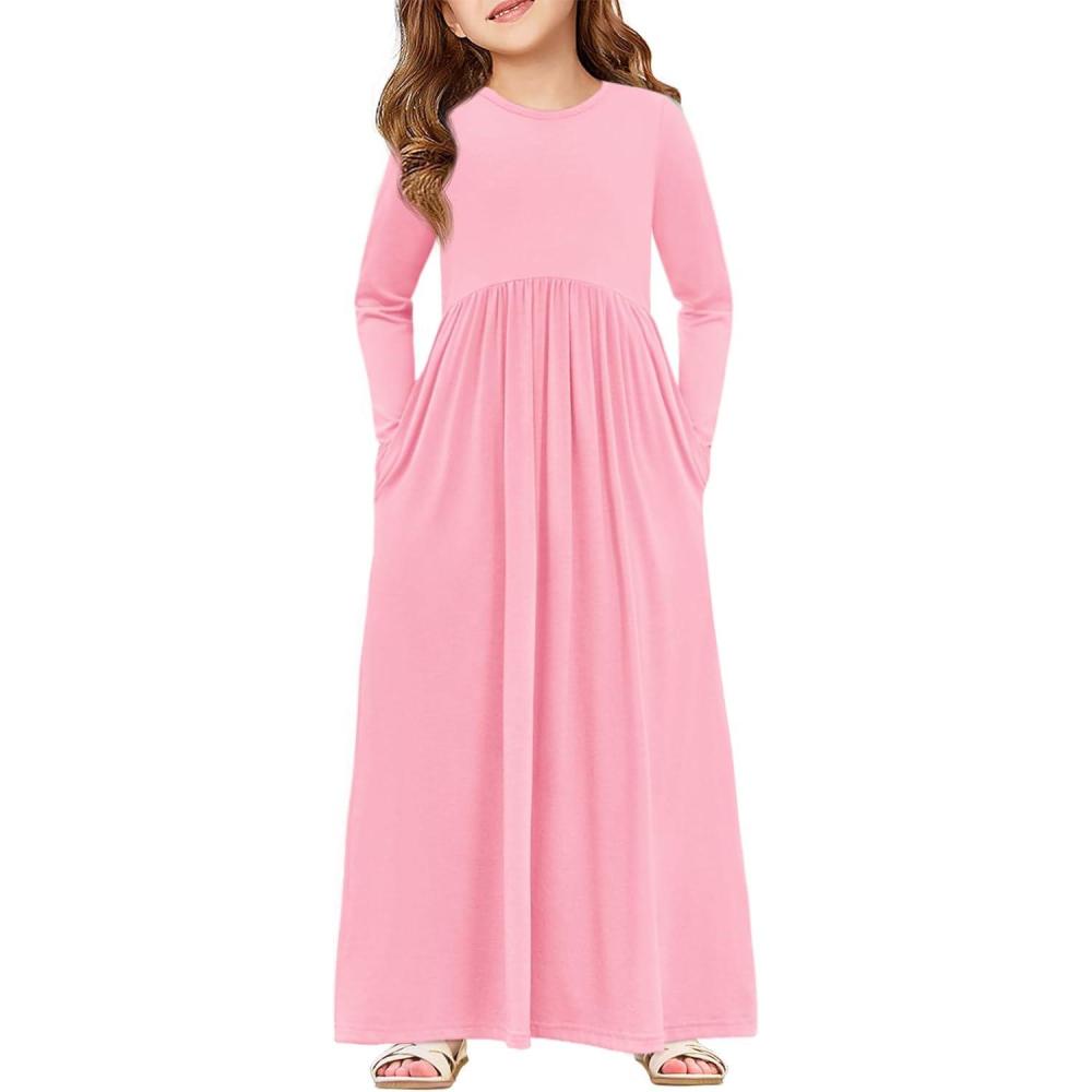 image:imageHaloumoning Girls Maxi Dress Long Sleeve Casual Holiday Dress with Pockets for 514 YearsPink