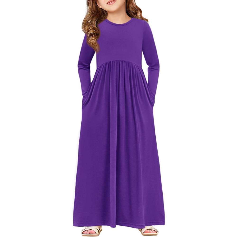image:imageHaloumoning Girls Maxi Dress Long Sleeve Casual Holiday Dress with Pockets for 514 YearsPurple