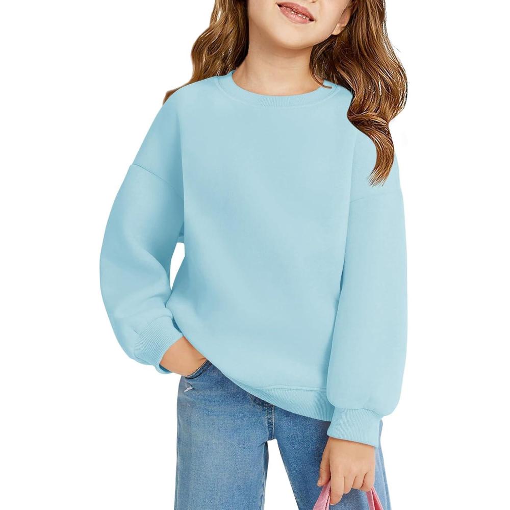 image:imageHaloumoning Girls Oversized Crewneck Sweatshirts Kids Fashion Fleece Drop Shoulder Pullover 514 YearsBlue