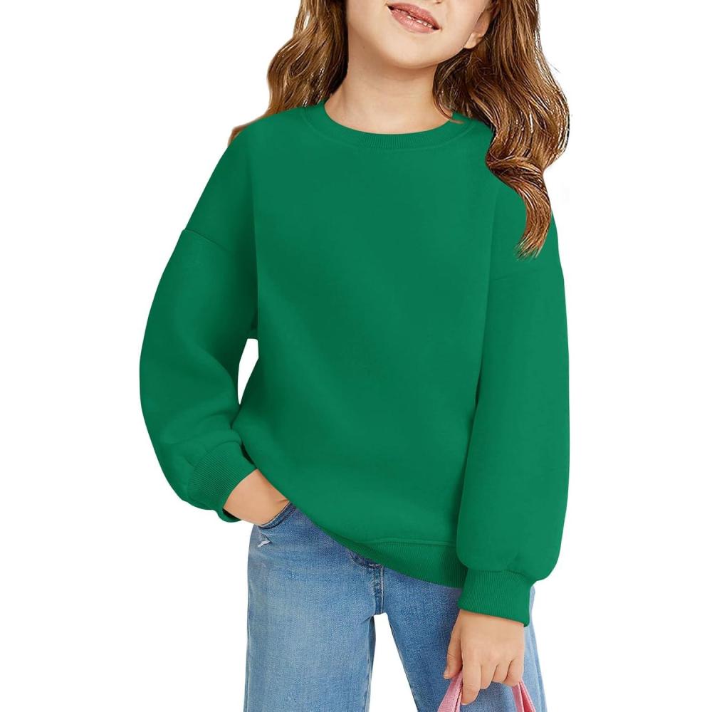 image:imageHaloumoning Girls Oversized Crewneck Sweatshirts Kids Fashion Fleece Drop Shoulder Pullover 514 YearsDark Green
