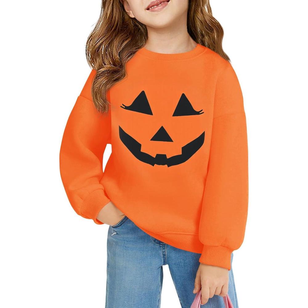 image:imageHaloumoning Girls Oversized Crewneck Sweatshirts Kids Fashion Fleece Drop Shoulder Pullover 514 YearsHalloweenorange