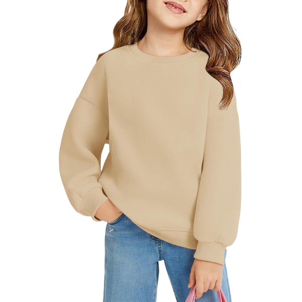 image:imageHaloumoning Girls Oversized Crewneck Sweatshirts Kids Fashion Fleece Drop Shoulder Pullover 514 YearsKhaki