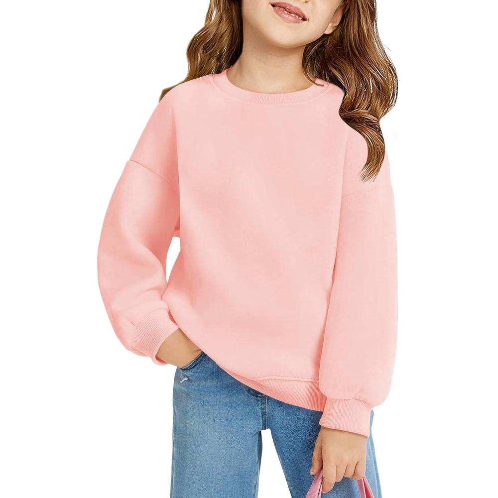 image:imageHaloumoning Girls Oversized Crewneck Sweatshirts Kids Fashion Fleece Drop Shoulder Pullover 514 YearsPink