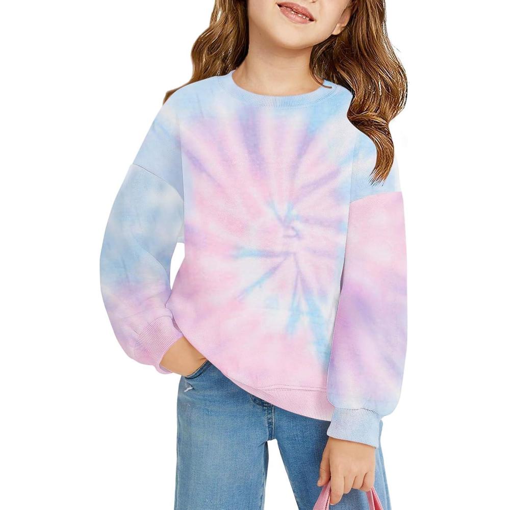 image:imageHaloumoning Girls Oversized Crewneck Sweatshirts Kids Fashion Fleece Drop Shoulder Pullover 514 YearsTie Dyepink
