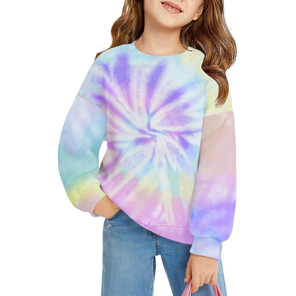 image:imageHaloumoning Girls Oversized Crewneck Sweatshirts Kids Fashion Fleece Drop Shoulder Pullover 514 YearsTie Dyepurple