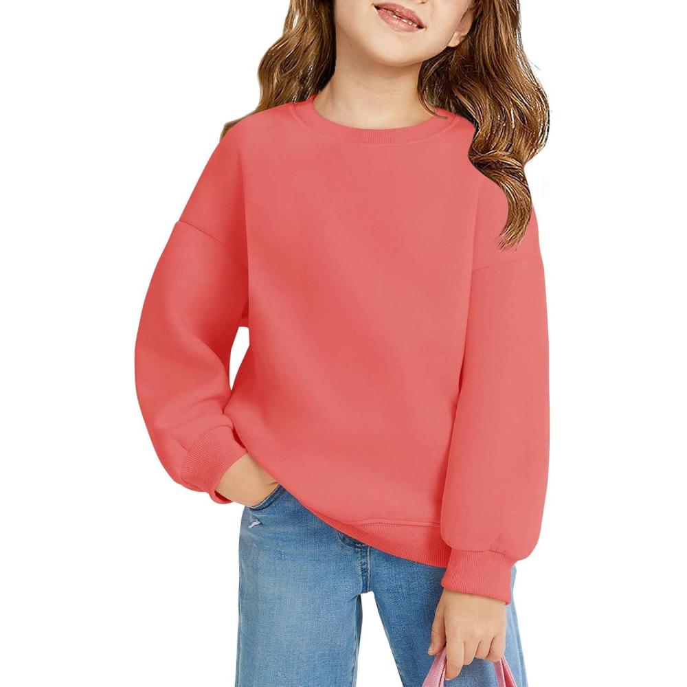 image:imageHaloumoning Girls Oversized Crewneck Sweatshirts Kids Fashion Fleece Drop Shoulder Pullover 514 YearsWatermelon Red