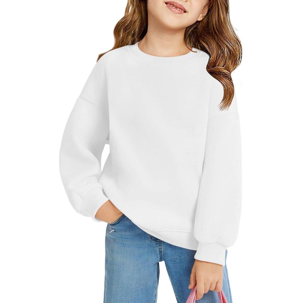 image:imageHaloumoning Girls Oversized Crewneck Sweatshirts Kids Fashion Fleece Drop Shoulder Pullover 514 YearsWhite