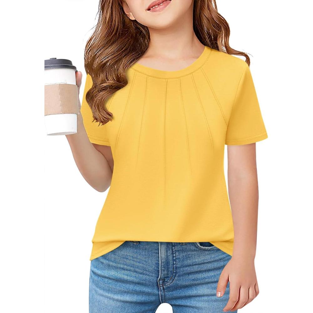 image:imageHaloumoning Girls Pleated T Shirts Kids Summer Short Sleeve Fashion Tops Tees 514 YearsYellow