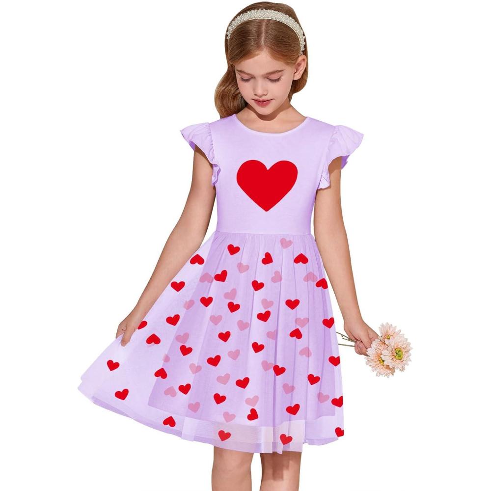 image:imageHaloumoning Girls Tutu Dress Ruffle Short Sleeve Fluffy Summer Party Tulle Dress for Kids 514YPurpleheart