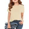 Girls Short Sleeve T Shirts Kids Summer Tops Crewneck Tees 5-14 Years(Beige)