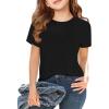 Girls Short Sleeve T Shirts Kids Summer Tops Crewneck Tees 5-14 Years(Black)