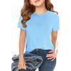 Girls Short Sleeve T Shirts Kids Summer Tops Crewneck Tees 5-14 Years(Blue)