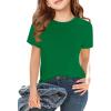Girls Short Sleeve T Shirts Kids Summer Tops Crewneck Tees 5-14 Years(Dark Green)