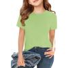 Girls Short Sleeve T Shirts Kids Summer Tops Crewneck Tees 5-14 Years(Fluorescent Green)