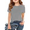 Girls Short Sleeve T Shirts Kids Summer Tops Crewneck Tees 5-14 Years(Grey)