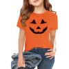 Girls Short Sleeve T Shirts Kids Summer Tops Crewneck Tees 5-14 Years(Halloween-orange)