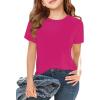 Girls Short Sleeve T Shirts Kids Summer Tops Crewneck Tees 5-14 Years(Hot Pink)