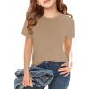 Girls Short Sleeve T Shirts Kids Summer Tops Crewneck Tees 5-14 Years(Khaki)