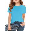 Girls Short Sleeve T Shirts Kids Summer Tops Crewneck Tees 5-14 Years(Lake Blue)