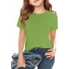 Girls Short Sleeve T Shirts Kids Summer Tops Crewneck Tees 5-14 Years(Olive Green)