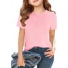 Girls Short Sleeve T Shirts Kids Summer Tops Crewneck Tees 5-14 Years(Pink)