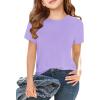 Girls Short Sleeve T Shirts Kids Summer Tops Crewneck Tees 5-14 Years(Purple)