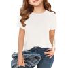Girls Short Sleeve T Shirts Kids Summer Tops Crewneck Tees 5-14 Years(White)
