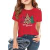 Girls Short Sleeve T Shirts Kids Summer Tops Crewneck Tees 5-14 Years(Xms-red)