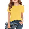 Girls Short Sleeve T Shirts Kids Summer Tops Crewneck Tees 5-14 Years(Yellow)