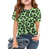 Girls Short Sleeve T Shirts Kids Summer Tops Crewneck Tees 5-14 Years(Z3-green Leopard)