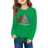 Haloumoning Girls Christmas Long Sleeve T Shirts Kids Ugly Crewneck Fringe Tops Xmas Tree Tees 5-14Y(Green)