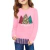 Haloumoning Girls Christmas Long Sleeve T Shirts Kids Ugly Crewneck Fringe Tops Xmas Tree Tees 5-14Y(Pink)