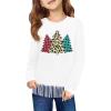 Haloumoning Girls Christmas Long Sleeve T Shirts Kids Ugly Crewneck Fringe Tops Xmas Tree Tees 5-14Y(White)