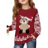 Haloumoning Girls Christmas Sweater Kids Long Sleeve Chunky Knit Sweaters Pullover Jumper Tops 5-14 Years(Wine Red)