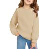 Haloumoning Girls Oversized Crewneck Sweatshirts Kids Fashion Fleece Drop Shoulder Pullover 5-14 Years(Khaki)