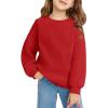 Haloumoning Girls Oversized Crewneck Sweatshirts Kids Fashion Fleece Drop Shoulder Pullover 5-14 Years(Red)