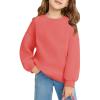 Haloumoning Girls Oversized Crewneck Sweatshirts Kids Fashion Fleece Drop Shoulder Pullover 5-14 Years(Watermelon Red)