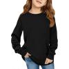 Haloumoning Girls Oversized Long Sleeve Shirts Kids Fashion Crewneck Tunic Tops Curved Hem Tees 7-14 Years(Black)